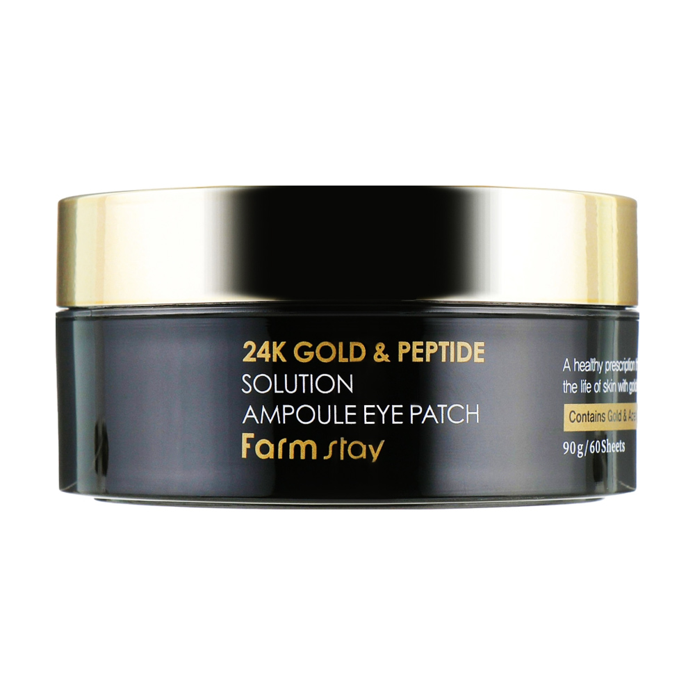 Гідрогелеві патчі для шкіри навколо очей FarmStay 24k Gold &amp; Peptide Solution Ampoule Eye Patch з 24-х каратним золотом та пептидами, 60 шт